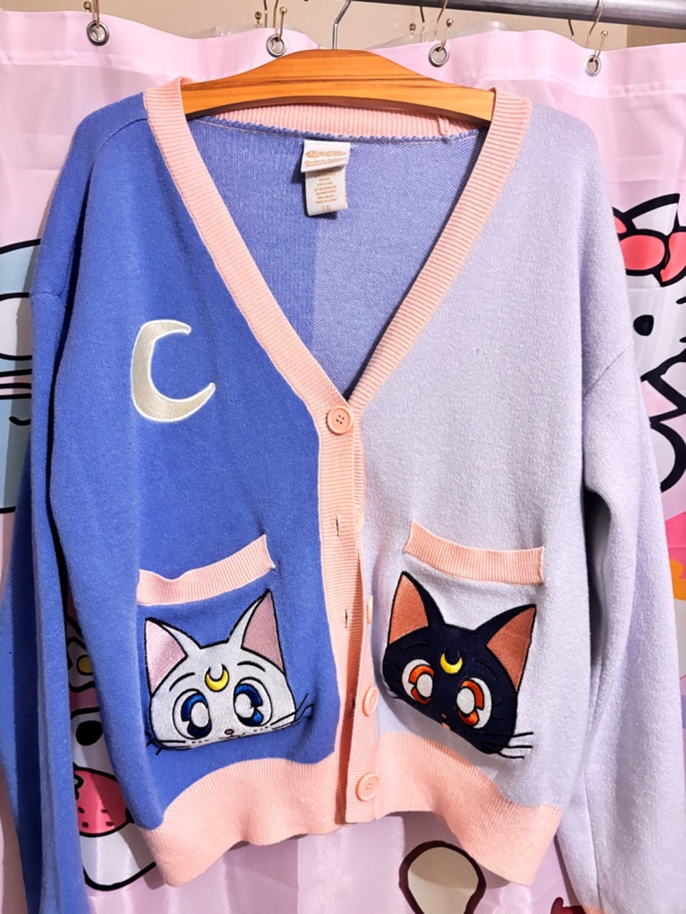 Cute Sailor Moon Inspired Cat Cardigan - Lavender & Periwinkle with Pink Trim